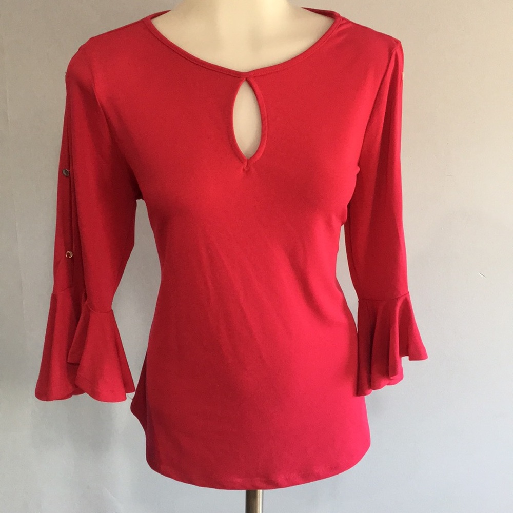 New York and Company bell sleeve top with keyhole and button details size small